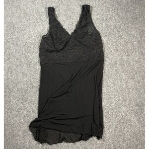 Nordstrom Intimates Slip Dress Nightie Midi Nightgown XL Black Lace Trim